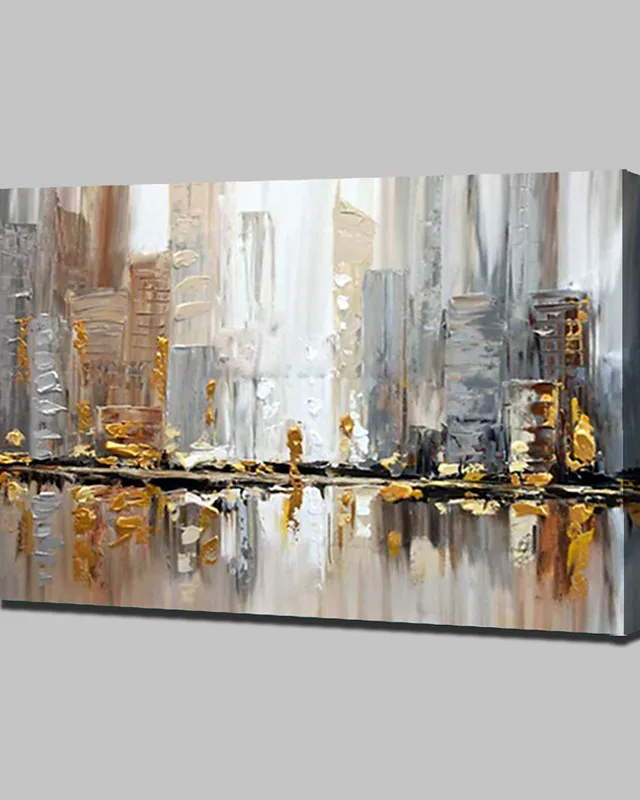 

Large Size Hand Painted Oil Painting On Canvas City Buildings Modern Home Decor Abstract Wall Art Picture For Living Room Gift