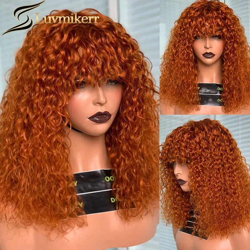 

Deep Kinky Curly Ginger Color Short Bob Full Machine Made Wig With Bangs Glueless Brazilian Human Hair Wigs For Black Women 180%
