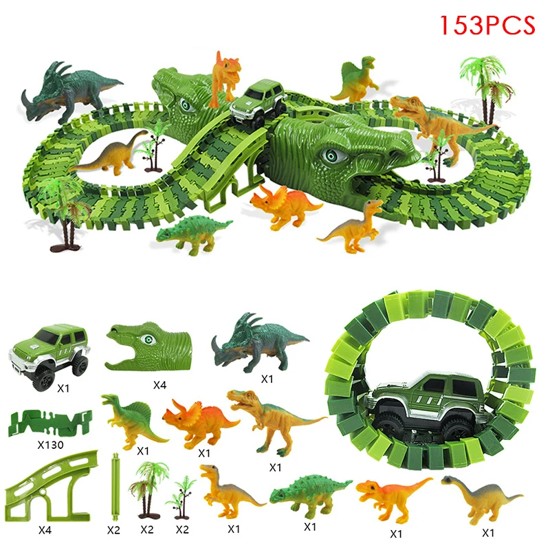 

153pcs/set Children Toy Dinosaur Electric Rail Car DIY Changeable Assembled Building Block Tracks Over Dinosaur Hill Toy Gift