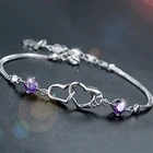 Женский браслет с двойным сердцем, элегантный браслет из серебра 925 пробы с фиолетовыми бриллиантами в японском и корейском стиле, Подарочная бижутерия
