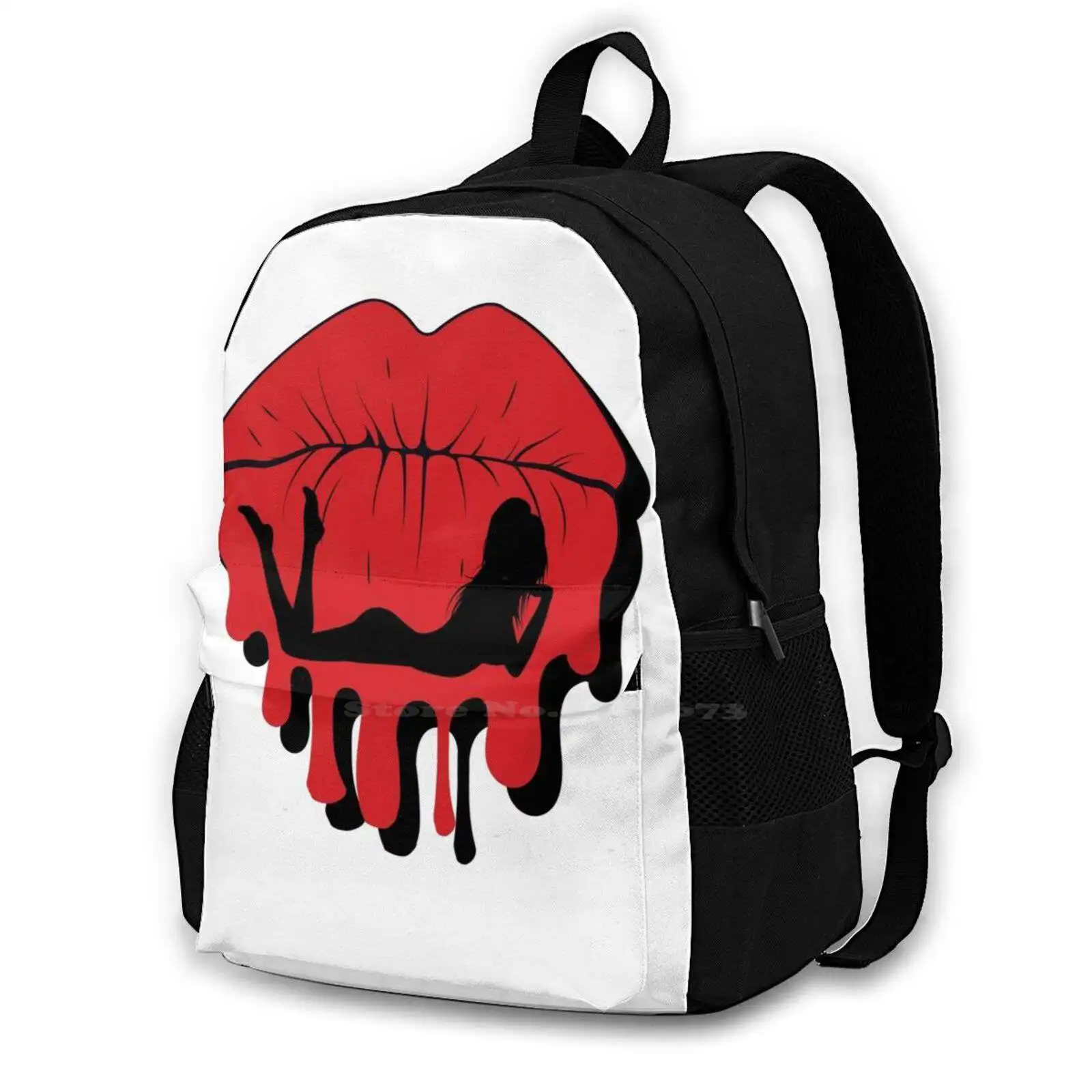 

Puckered Dripping Lips With Girl Silhouette Women Men Teens Laptop Travel School Bags Pucker Lips Dripping Drip Silhouette