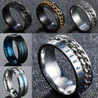 punk rock men spinner ring titanium stainless steel silver color twist chain rotable rings for women unisex jewelry gift