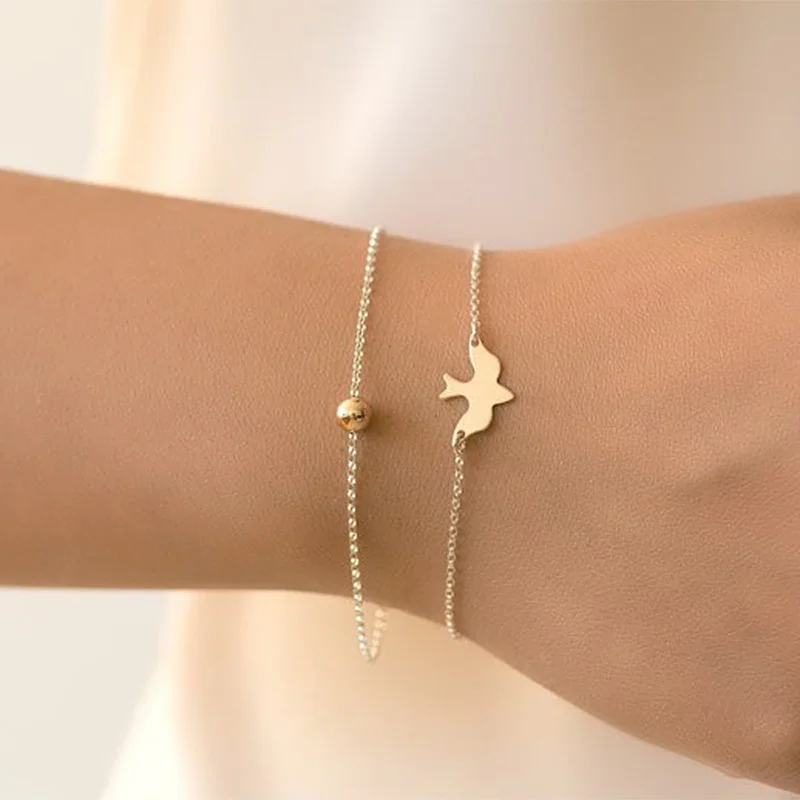 Простые Модные Подвески в виде голубя мира браслет из золота серебра металла