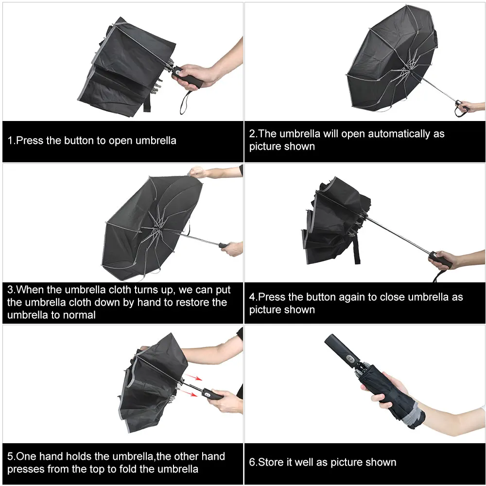 Ветрозащитный автоматический складной зонт от дождя для мужчин и женщин 10 ребер