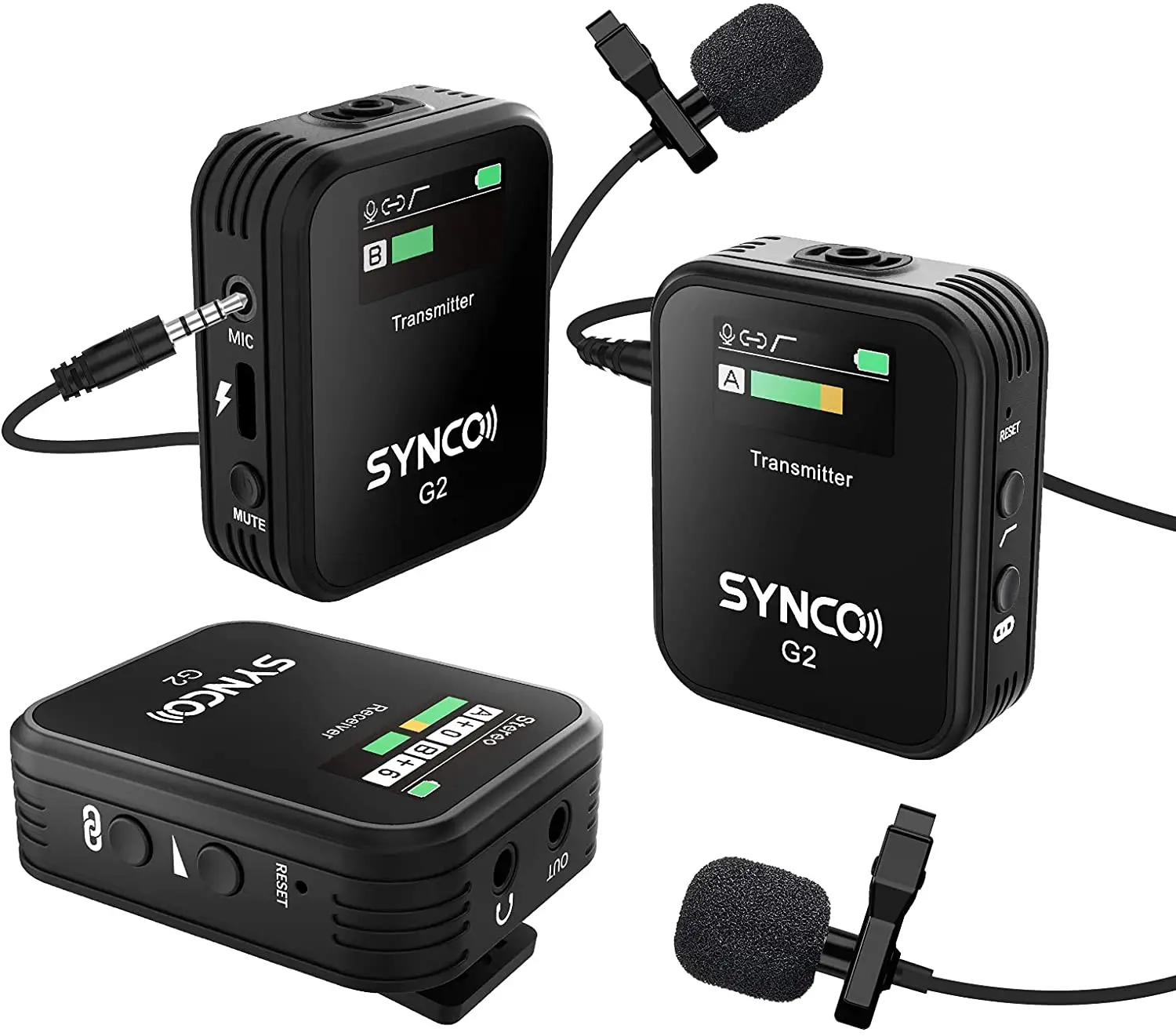 

SYNCO G2(A2),2.4G Wireless Lavalier Microphone System Dual Transmitter & 1 Receiver Lapel mic for Vlogging Streaming YouTube