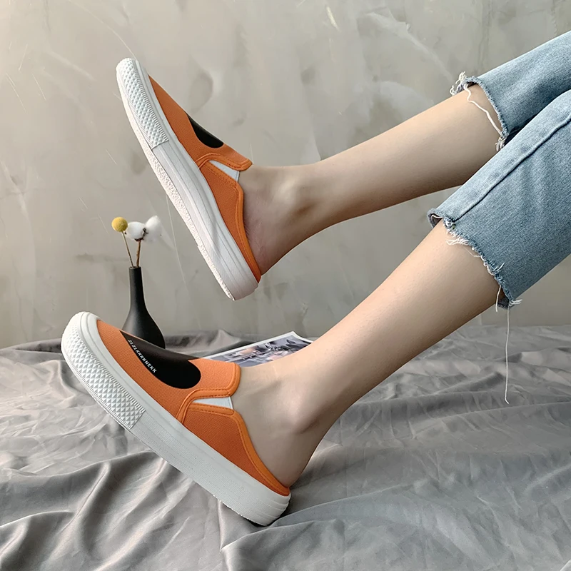 

Cover Toe Flat Shoes Female Slippers Casual Loafers Med Slides Candy Colors Luxury Rubber Square PU Rome Square Toe Med Candy Co