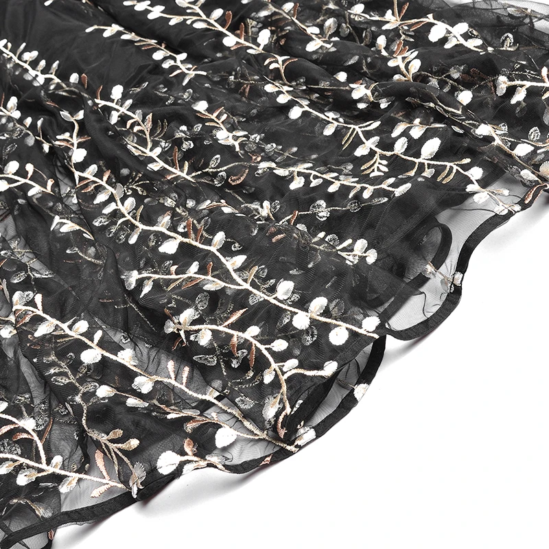 

High-End Embroidery Dress Women 2021 Round Neck Flared Long Sleeve See-through Mesh Slimming Dress Swing Maxi Dresses Summer