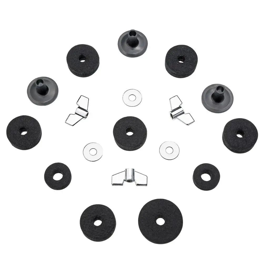 18 шт. Cymbal Сменные аксессуары Cymbal Felts Hi-Hat клатч фетр Hi Hat Cup Войлок Cymbal рукава с основанием барашковые гайки