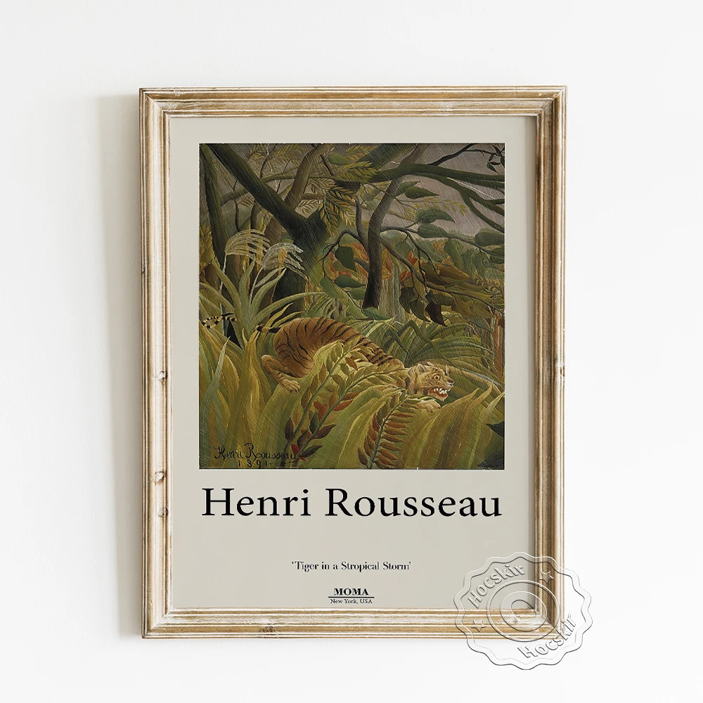 

Henri Rousseau Exhibition Museum Poster, Tiger In A Tropical Storn Canvas Painting, Gallery Primitivism Wall Hanging Art Prints
