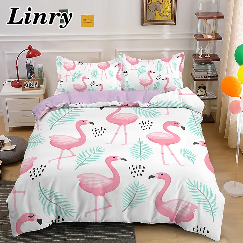 

Nordic Style Flamingo Bedding Set Girl Duvet Cover Quilt Cover Pillowcase King Queen Size Animal Pattern Home Textile Bedclothes