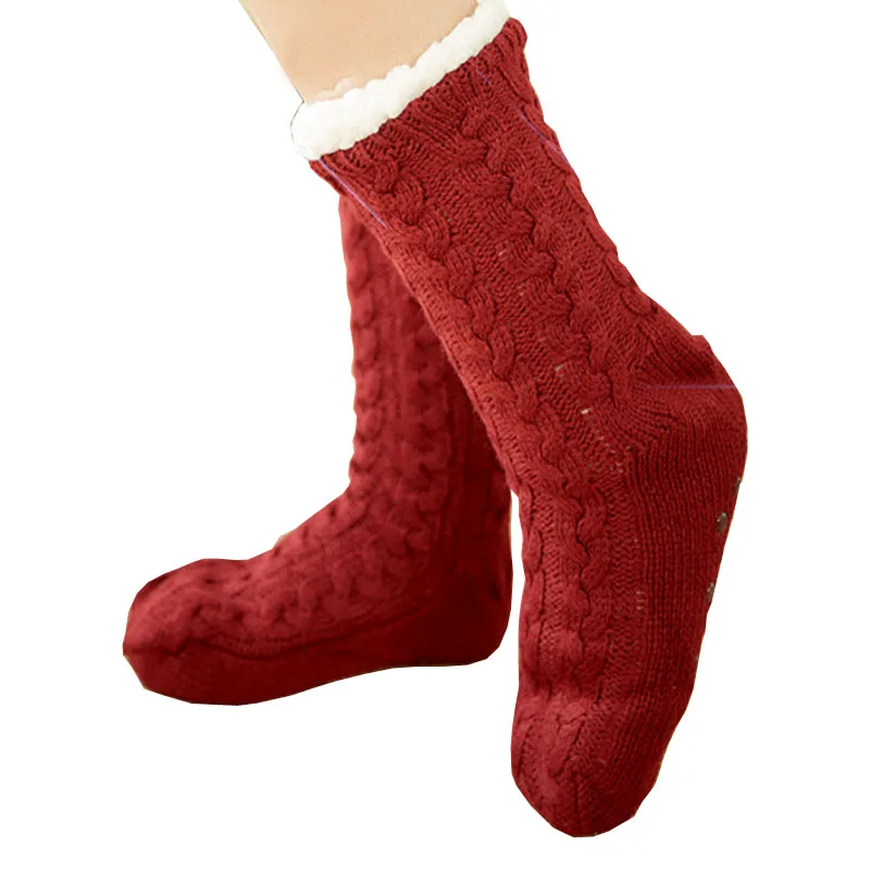 toivotuksia autumn winter thicken plush knitted cotton socks women non slip home floor socks warm mid calf hosiery for house sli free global shipping