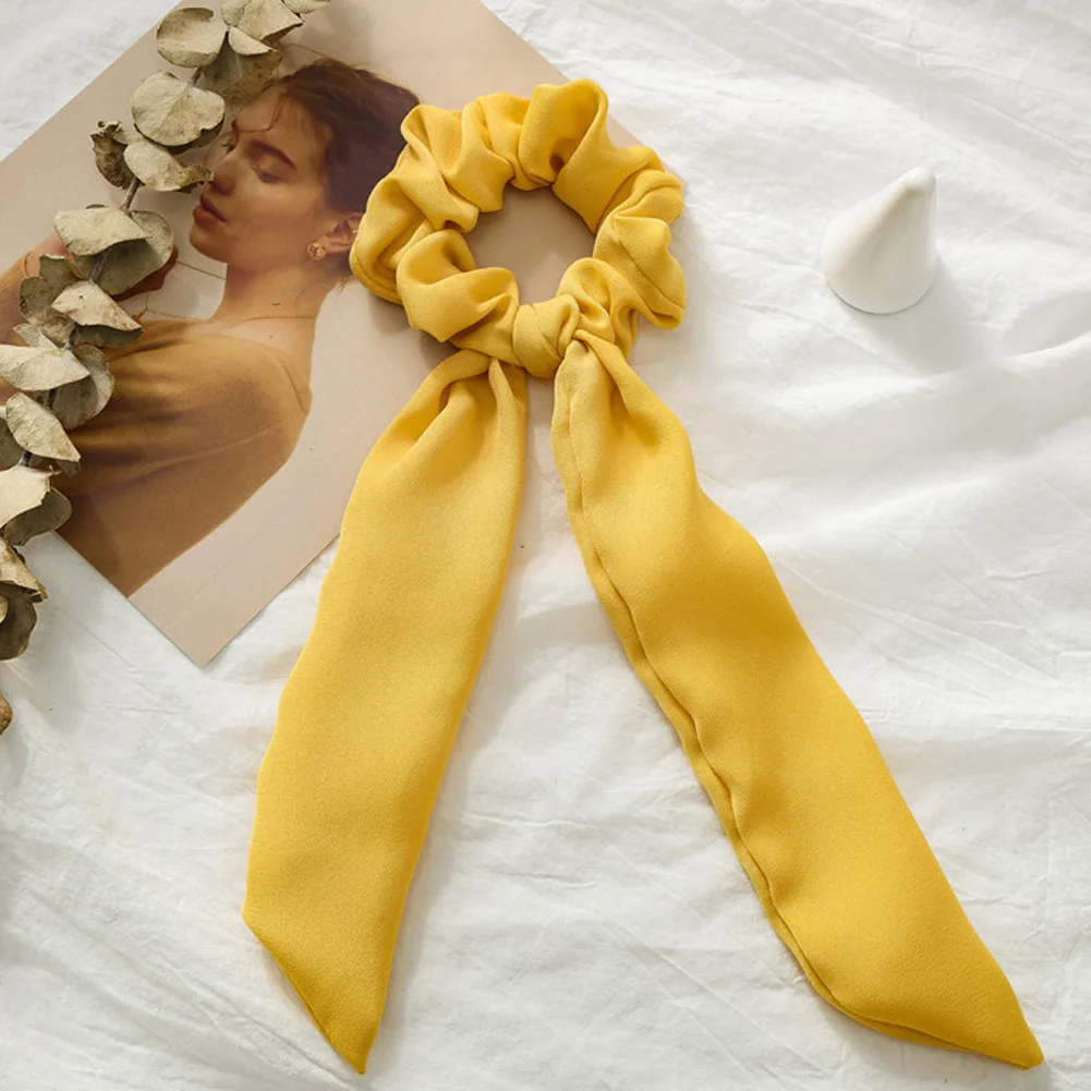 

Solid Chiffon Ponytail Scrunchie Hair Ties Elastic Hair Rope for Women Hair Bow Ties Hair Bands Black Red Pink Ribbon Hairbands