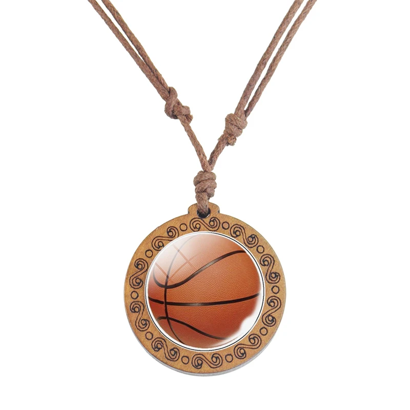 Светится в темноте ожерелье Баскетбол стеклянный купол Деревянные ювелирные