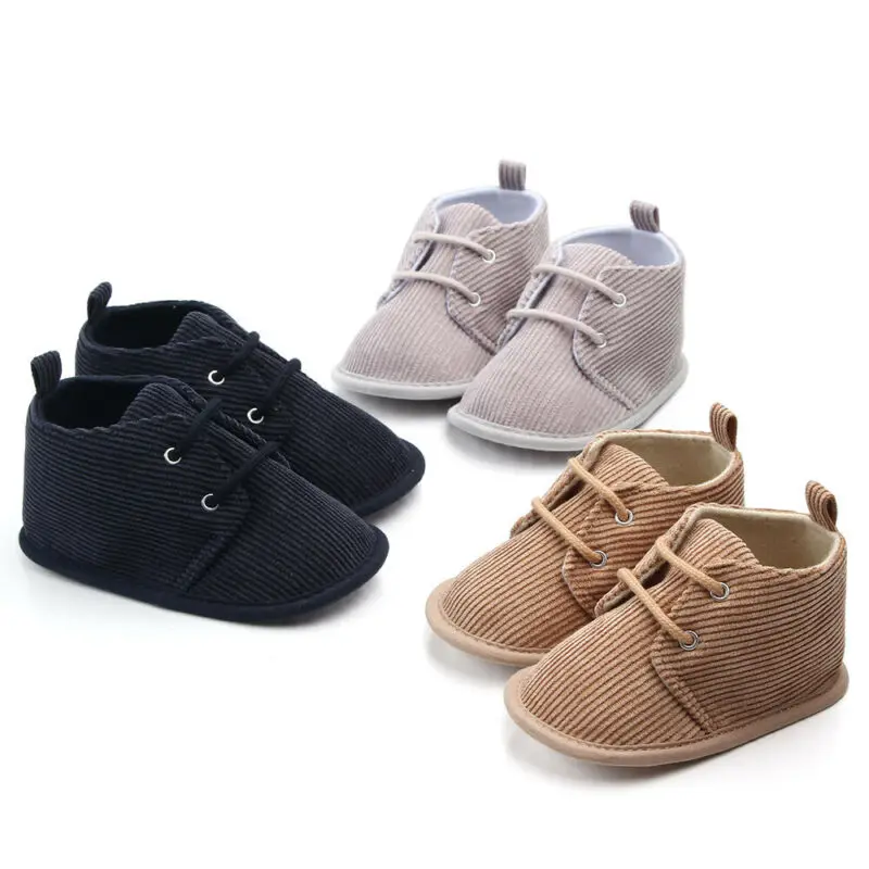 

2019 Baby First Walkers Toddler Baby Boys Ribbed Solid Soft Sole Crib Shoes Sneakers Size Newborn to 18 Months