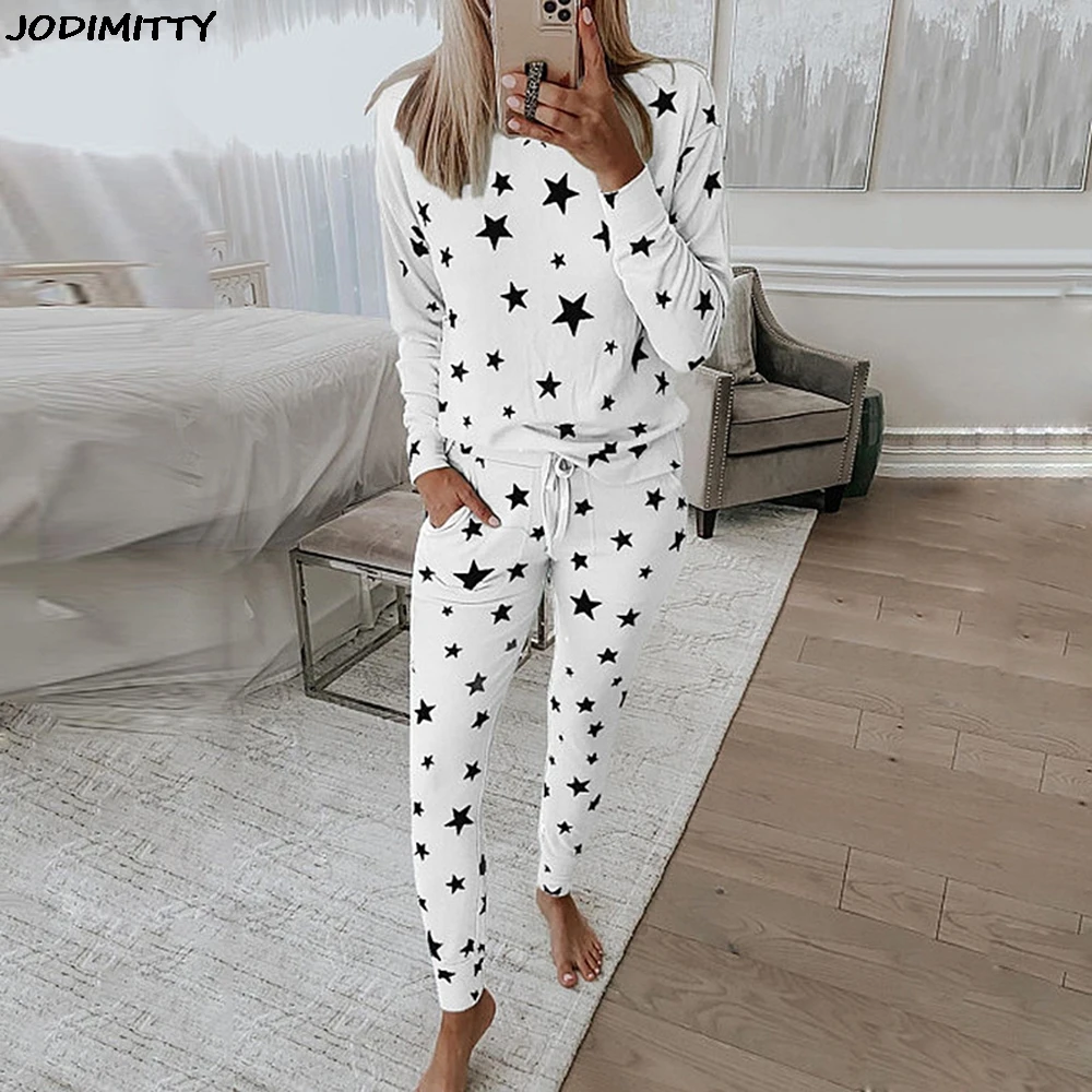 Осенний трикотажный комплект для отдыха Jodimitty Женская домашняя одежда сна |