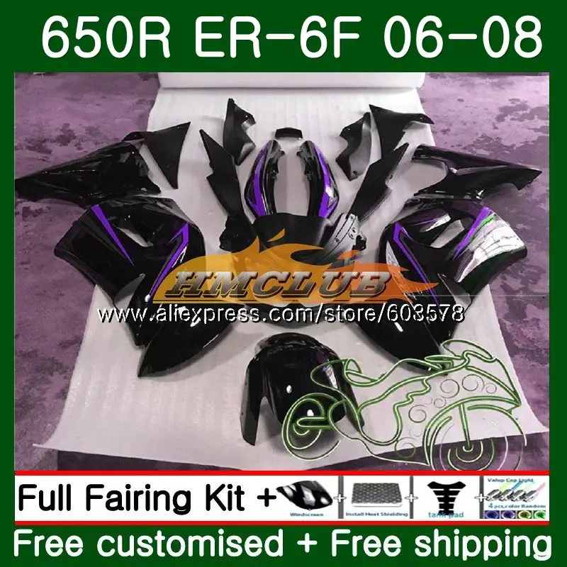 

Корпус для KAWASAKI NINJA 650R ER6 F 650 ER6F 06 07 08 черный фиолетовый 27CL.113 Ninja650R ER-6F 06-08 ER 6F 2006 2007 2008 Обтекатели