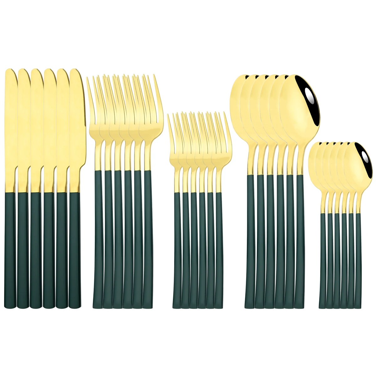

Knife Dessert Fork Tea Spoon Dinnerware Green Gold Tableware Kitchen Flatware Silverware Set 30Pcs Stainless Steel Cutlery Set