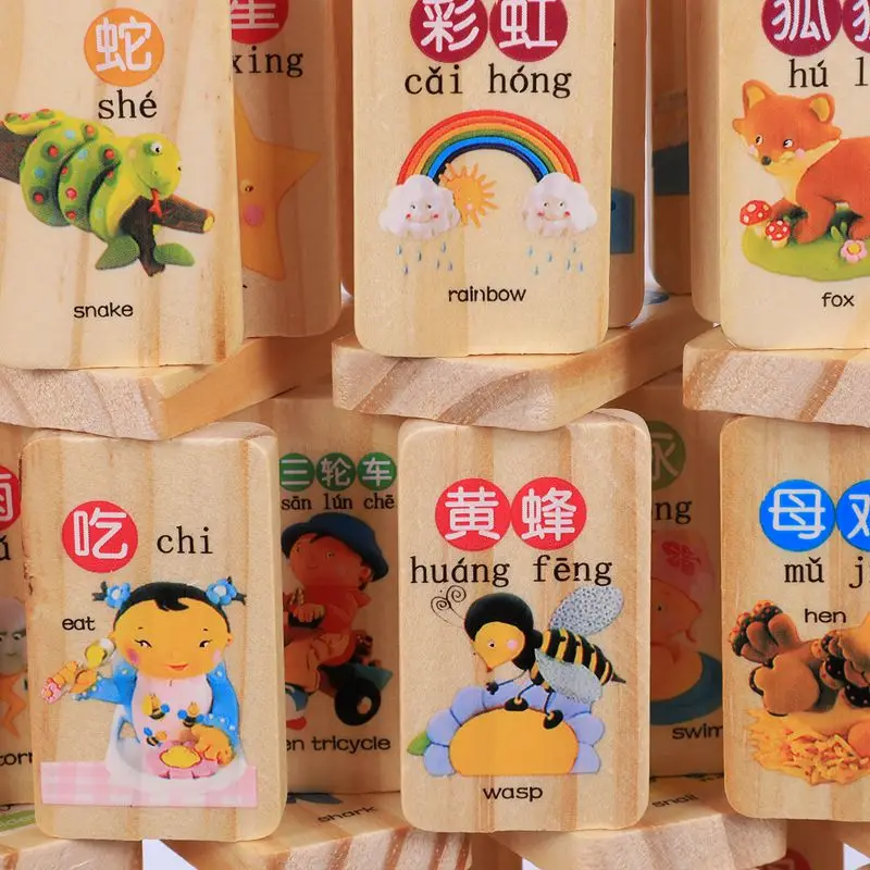 MWZ 100 шт деревянное домино с блоками игры китайские персонажи английская буква