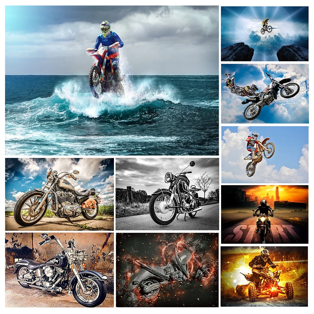 

New Diamond Painting Color Racing Motorcycle Paint Diamand Abstract Art Full Square Round Rhinestone 3D Diamond Embroidery Decor