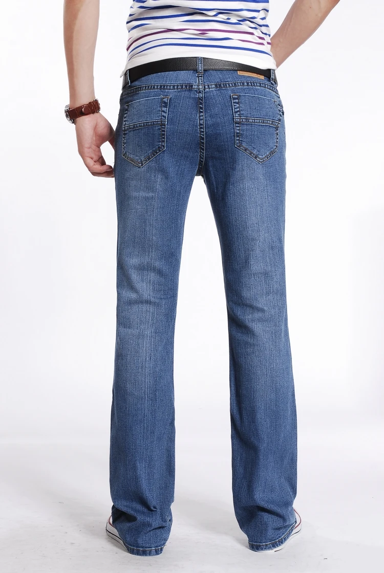 Men Spring Autumn Slim Fit Flared Jeans Pants Homme Business Casual Boot Cut Denim Trousers Mens Stretch Long Flare Jeans Blue