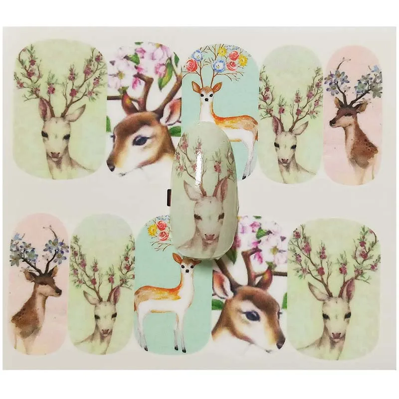 Рисунком в виде лося из мультфильма ногтей Стикеры пятнистого оленя дизайна