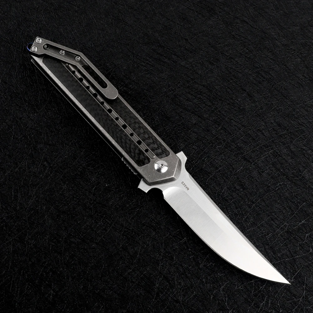 Jual Sembilan Thorn Taktis S35VN Pisau Titanium Fiber Karbon Menangani Berkemah Tas Pinggang Kelangsungan Hidup Berburu Helikopter Alat EDC Pisau Lipat