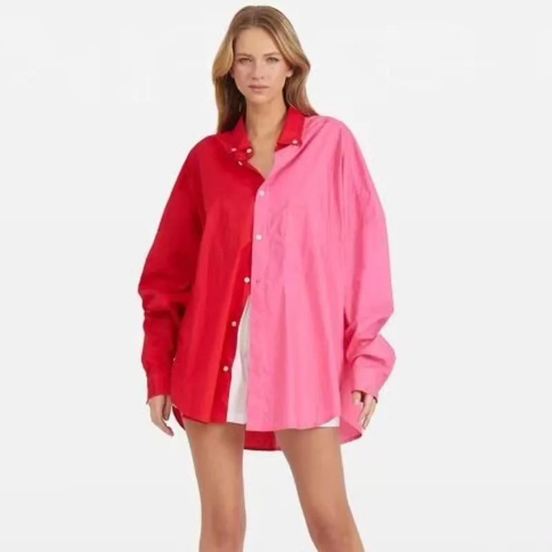 

Женская однобортная рубашка с длинным рукавом, свободного покроя