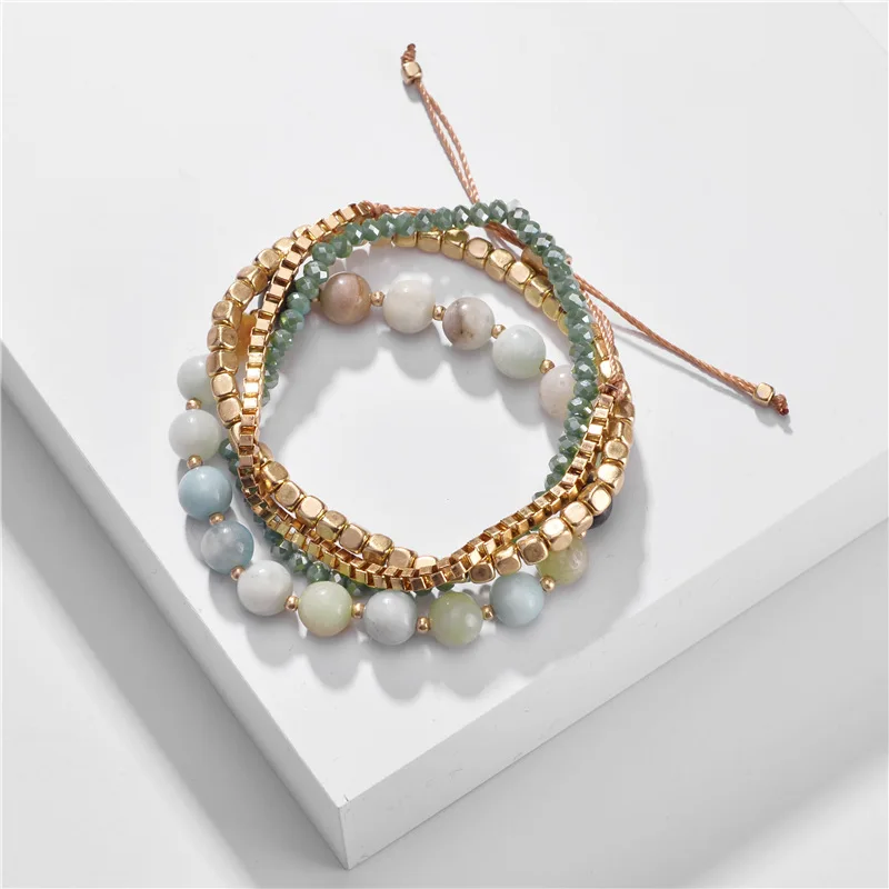 

Natural Stone Beads Bracelets Gold Stones Crystals Beaded Stacked Bracelets for Women Fashion Women Bracelets