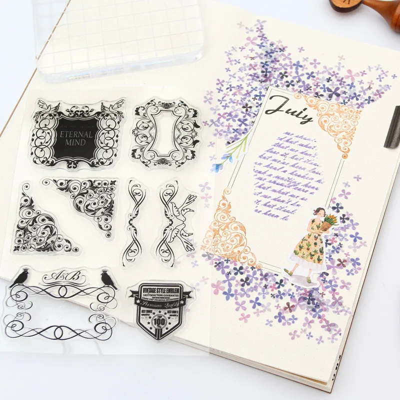 Винтажный кружевной венок резиновые штампы прозрачная рамка для цветов