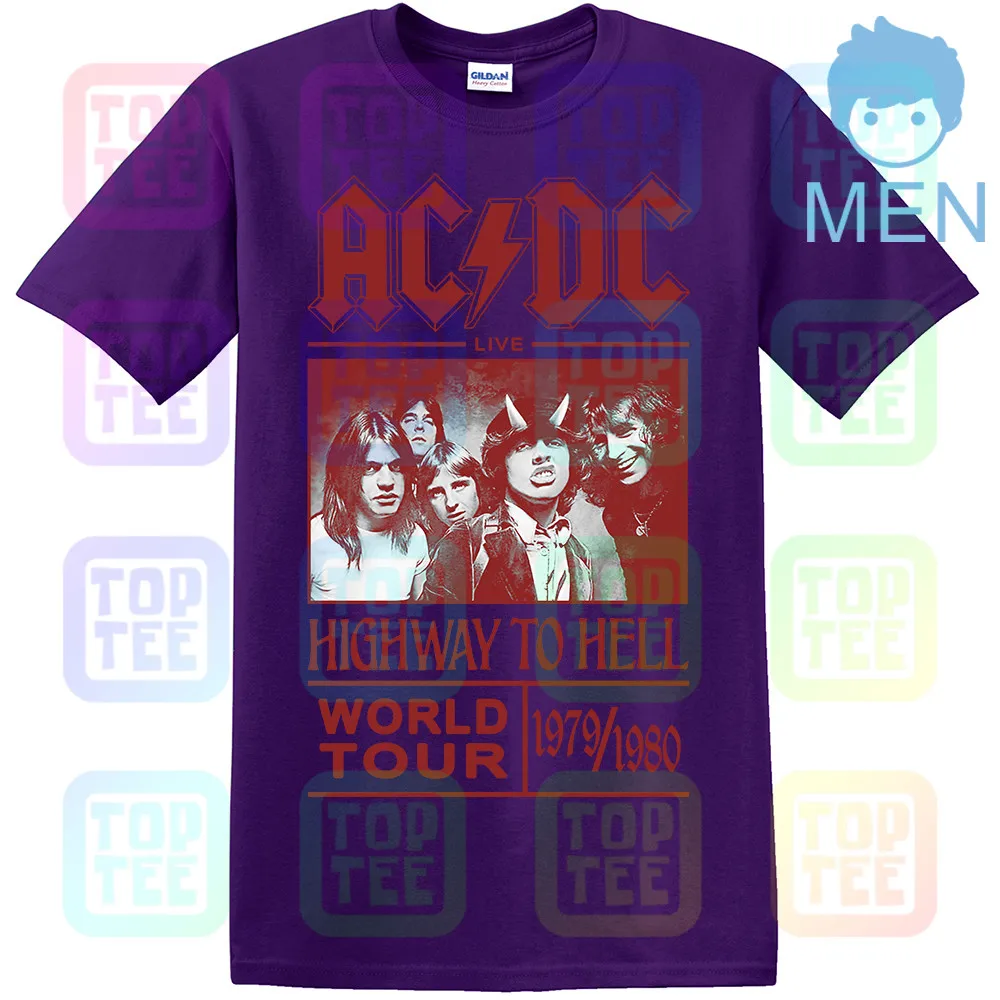 MEN-PURPLE AC/DC Футболка Highway To Hell World Tour 1979/1980 все размеры официальный логотип - Цвет: MEN-PURPLE