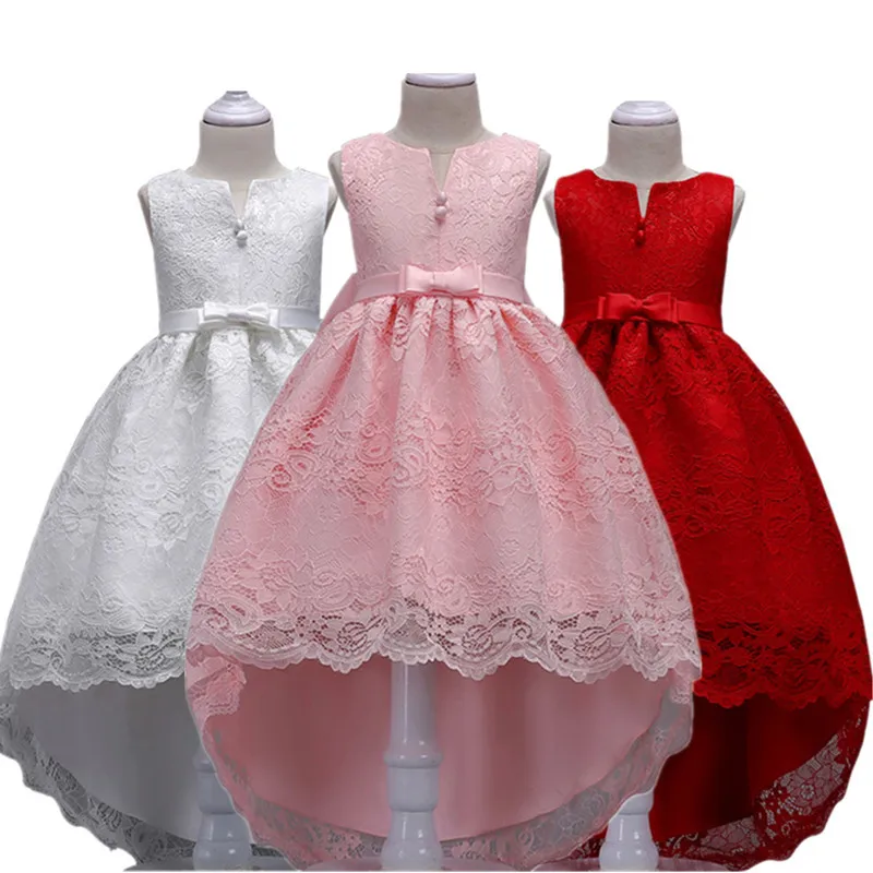 

3-14yrs 6 color 2018 New Arrival Summer Baby Girls Dress Wedding Dress White After Short Before Long Lace Party Dress