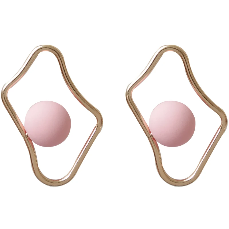 

Kshmir2020 Simple Earrings with Irregular Lines and Frosted Round Beads Curved Matte Color Earrings with Gold Geometric Earrings