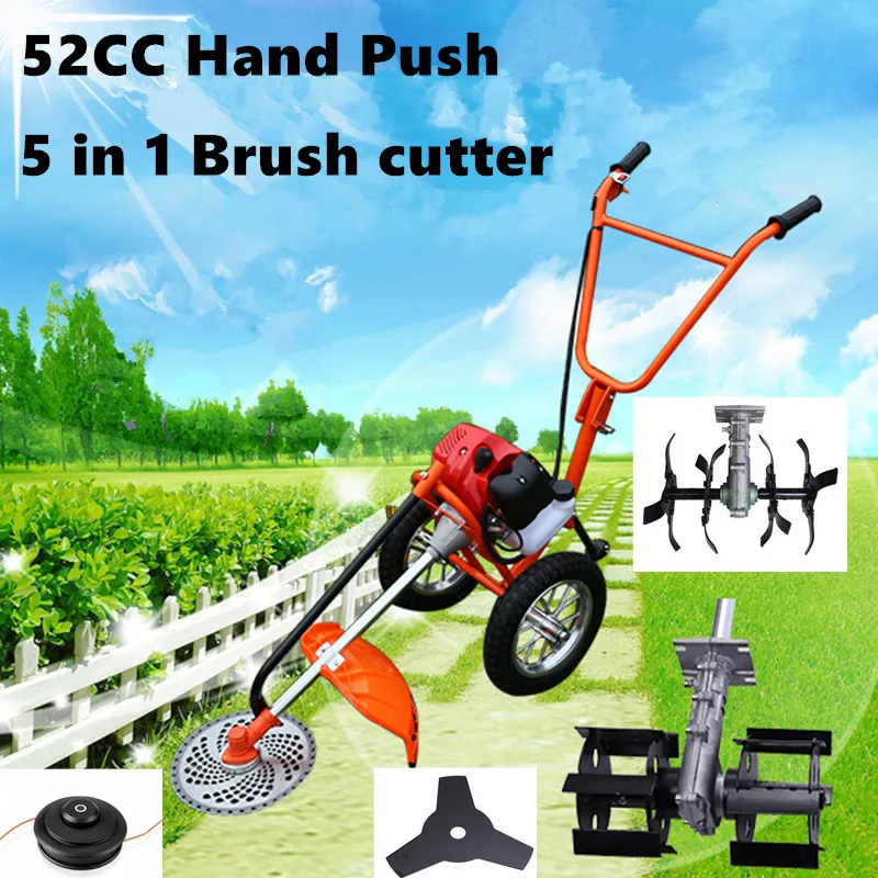 Hand Push 2 stroke 52cc 1.75kw 5 in 1 Brush Cutter Grass Trimmer Tiller head, Grass tiller head garden tiller
