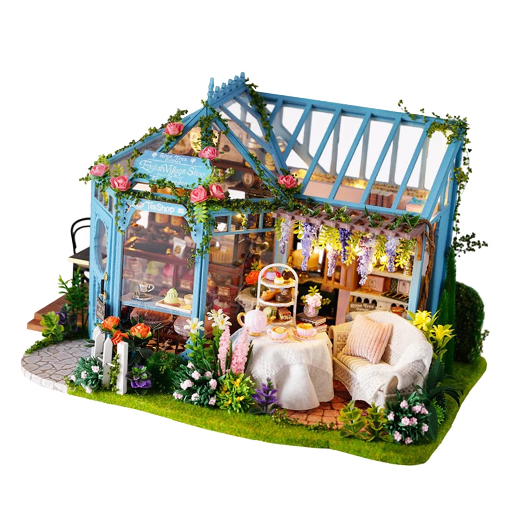 MagiDeal 1/24 миниатюрный Diorama кукольный домик DIY Набор садовый торт магазин Чайный