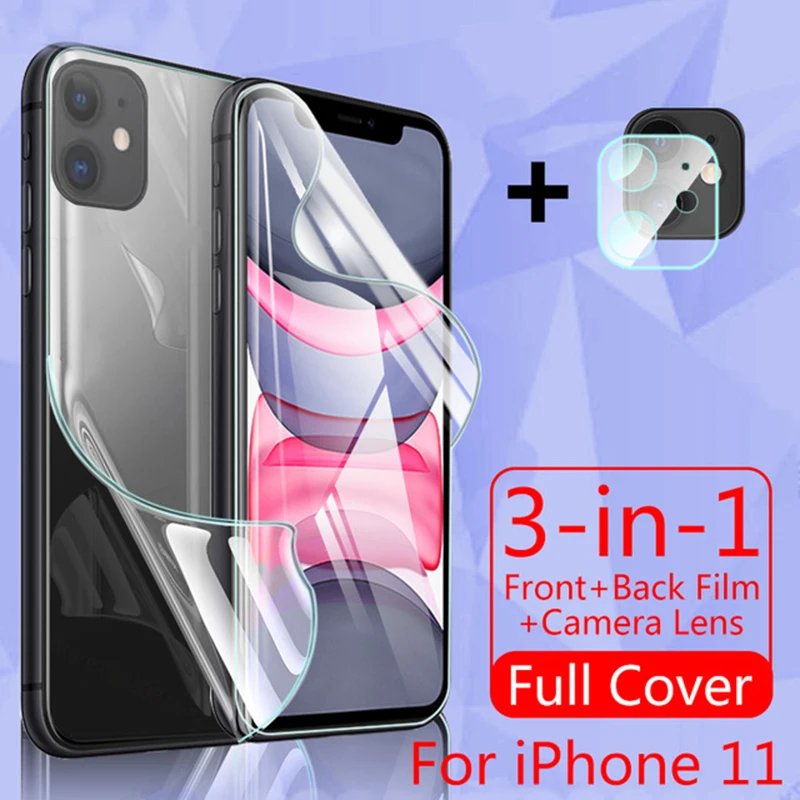 

Full Cover For iPhone 11 Pro MAX Screen Protector SE 2020 Hydrogel Film For iPhone 7 8 Plus Back Film X XS XR Camera Lens Glass