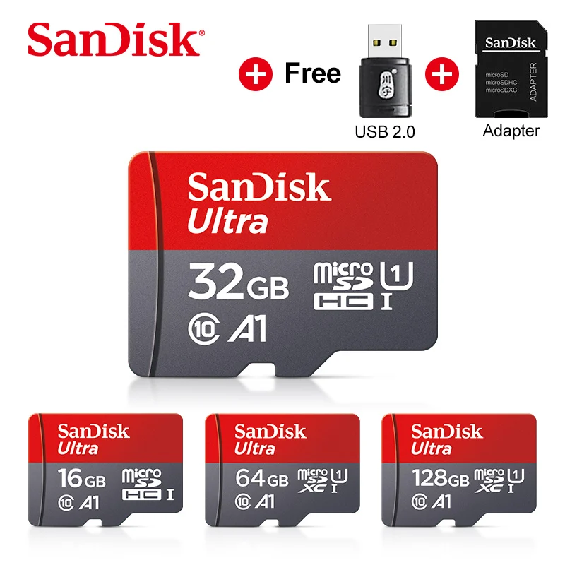 

SanDisk Ultra Memory card 16gb 32gb 64gb 128gb 256gb A1 SDHC/SDXC 100mb/s UHS-I Class10 flash TF/SD U1 micro SD Card + Adapter