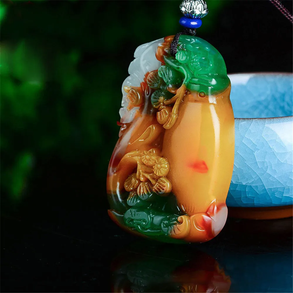 Xinjiang Gobi Seven-color Jade Hand-carved Flower Vase Pendant Safety Ruyi Colorful Female Necklace Dropship | Украшения и