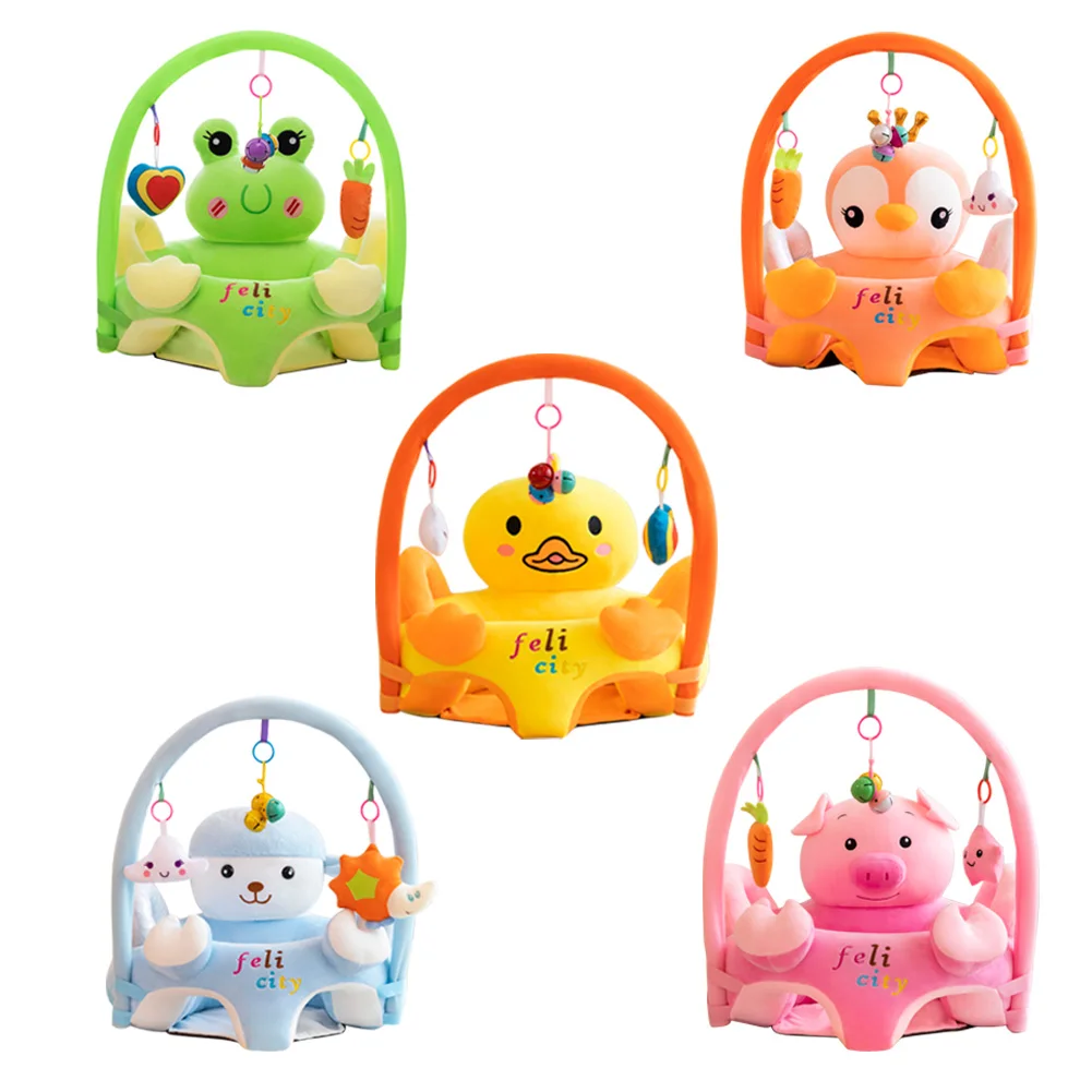 Sofa Set Support Seat Cover Baby Plush Chair Cartoon Learning Sit Plush Chair Toddler Nest Puff Washable With Rod & Toys No Fill