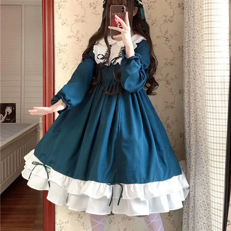 

Gothic Lolita Dress Victorian Medieval Dress Women Princess Dress Girl Cosplay Costume Harajuku Female Dress Japanese T50