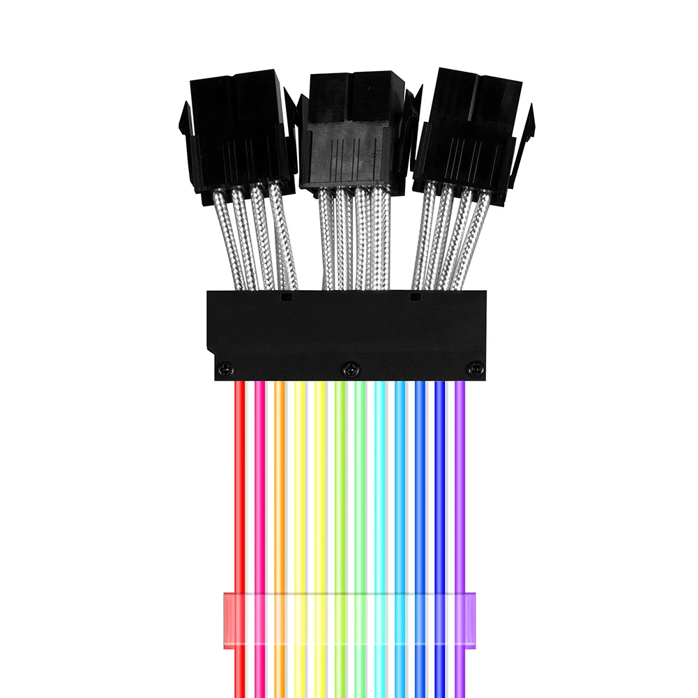 

PSU Extension Cable RGB Motherboard Extension ATX 24PIN,GPU Extension Double/Triple 8PIN PCI-E 6+2Pin Rainbow Cord PC Decoration