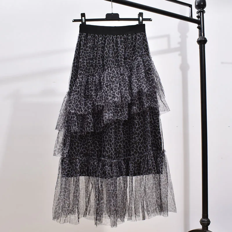 Женская плиссированная юбка-макси серая Асимметричная многослойная длинная