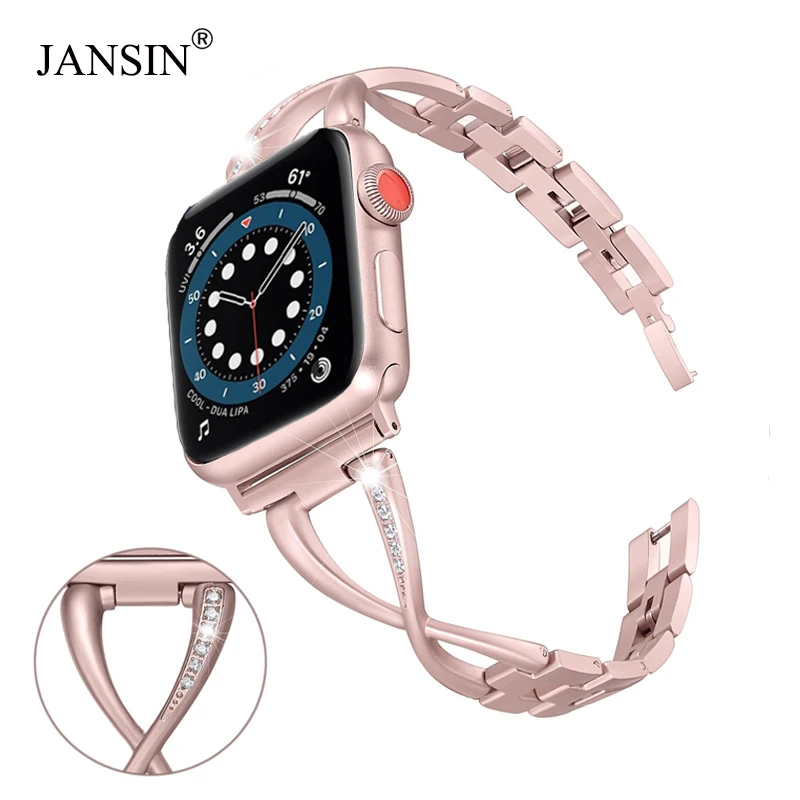 Женский ремешок для часов Apple Watch 38 мм/42 мм/40 мм/44 мм бриллиантовый из нержавеющей