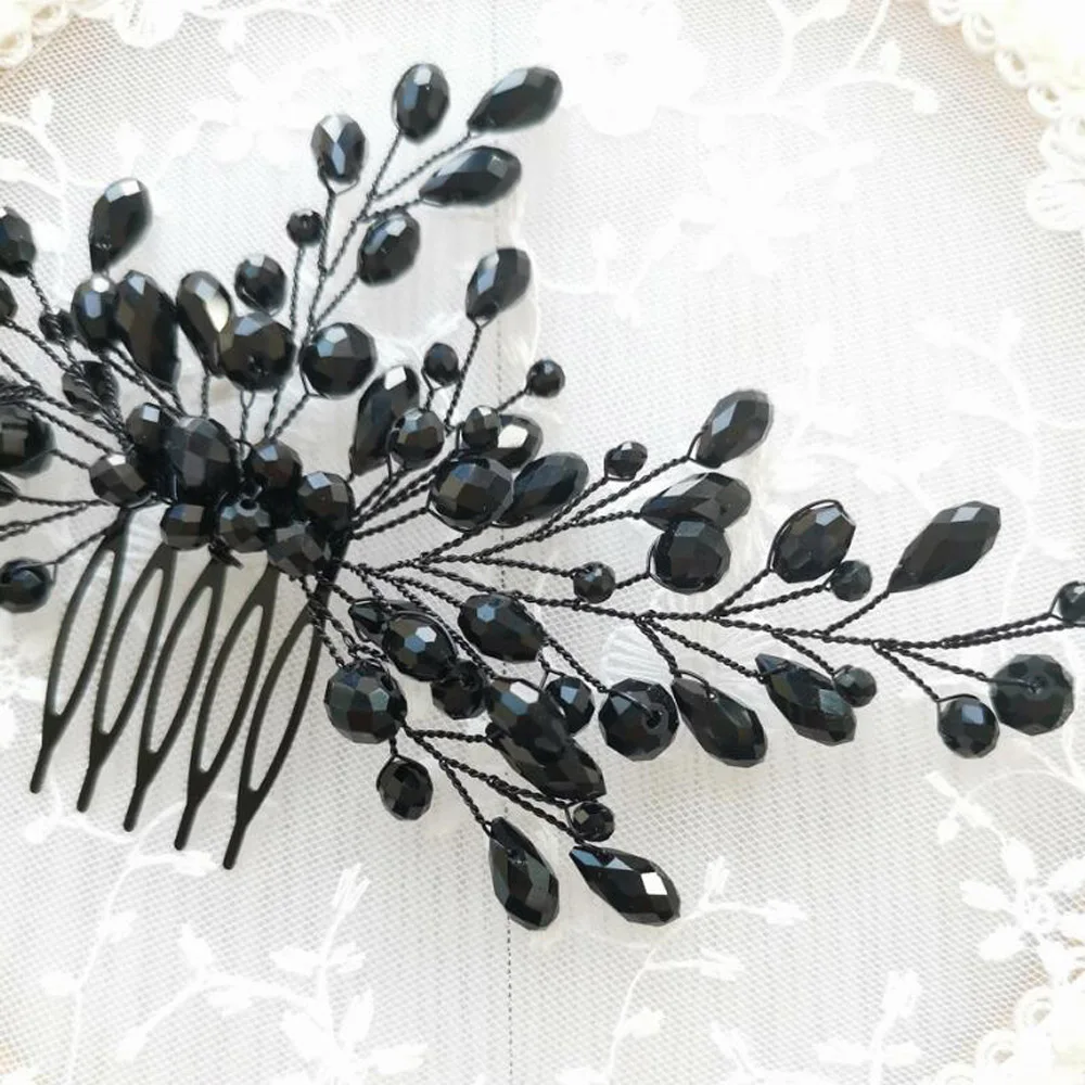 Женские аксессуары для волос с черным кристаллом гребни невесты свадебные