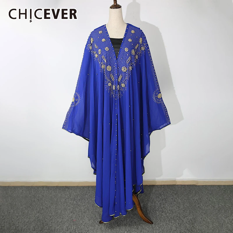 

CHICEVER Vintage Beading Women's Dress V Neck Batwing Sleeve Large Size Loose Casual Dress For Female 2020 Autumn Winder Clothes