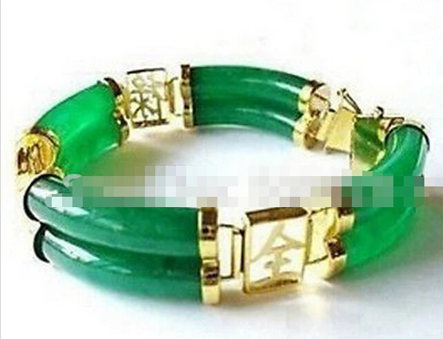 1009 + ювелирный позолоченный 2 ряда зеленый нефритовый браслет|Браслеты с шармами|