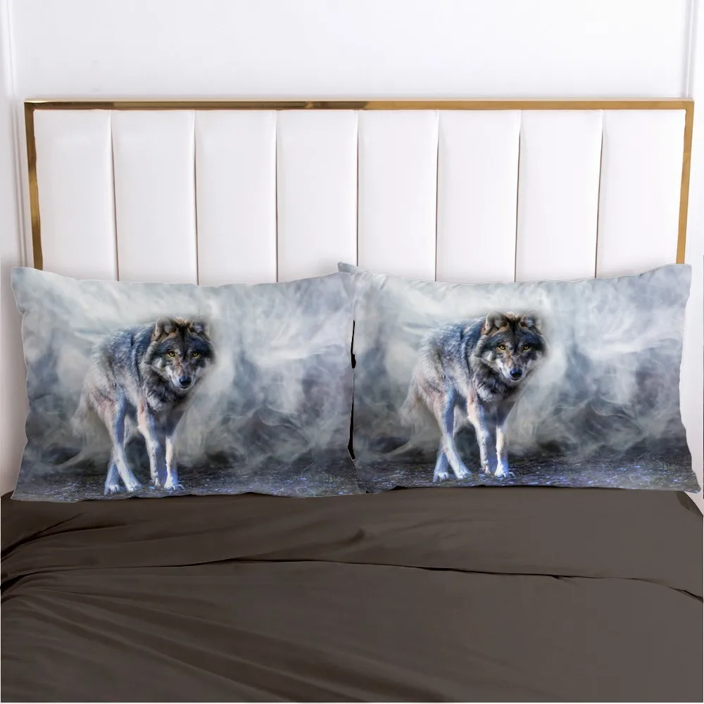 

3D Digital Printing Custom Pillow Case Pillowcase 50x70 50x75 50x80 70x70 Decorative Pillow Cover Animal smoke wolf Bedding
