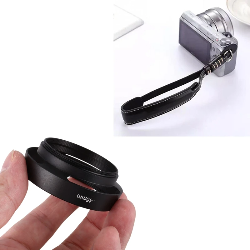 Аксессуары для камеры 2 шт.: 1 черная металлическая бленда объектива 46 мм и ремешок