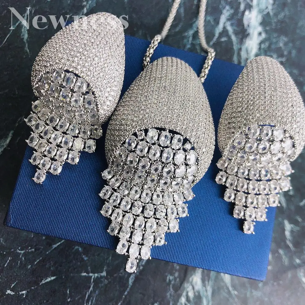 

Newness Flowers Cubic Zircon Nigerian Necklace Earring Jewelry Sets For Women Wedding Engagement Earring Necklace Jewelry Set