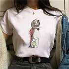 Рубашка женская с коротким рукавом и круглым вырезом, повседневный топ с забавным котом, подарок для женщин, на лето