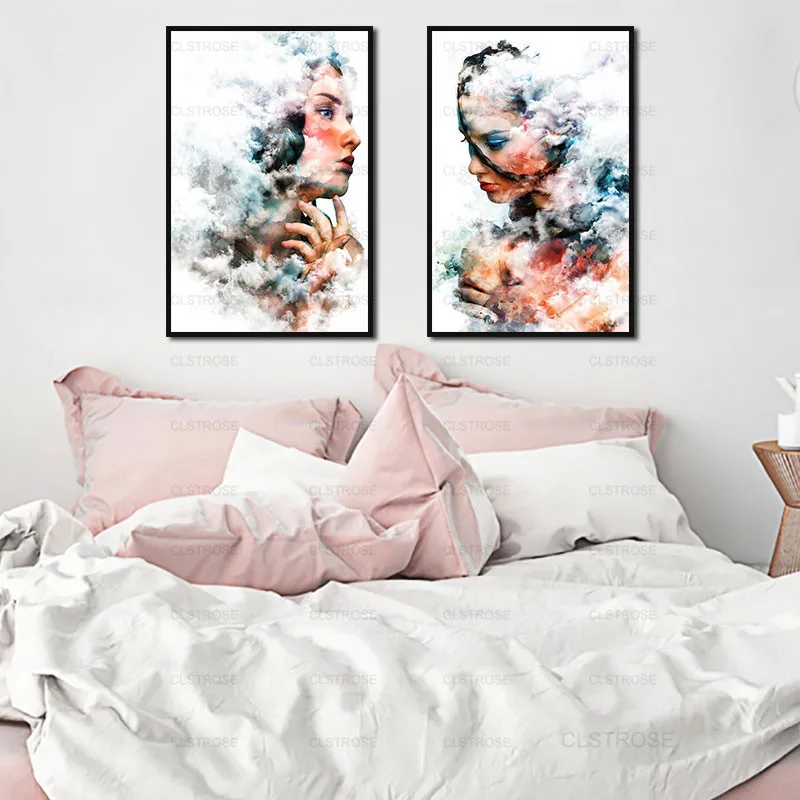 

Poster Colorful Woman In The Clouds Wall Art Canvas Painting Korean Landscape and Prints Frameless Home Decoration